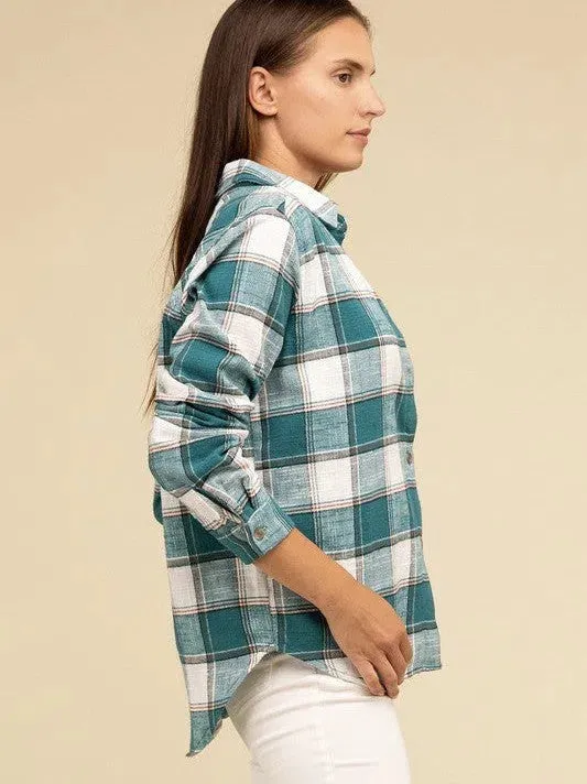 Wardrobe Essential Plaid Shacket With Front Pocket