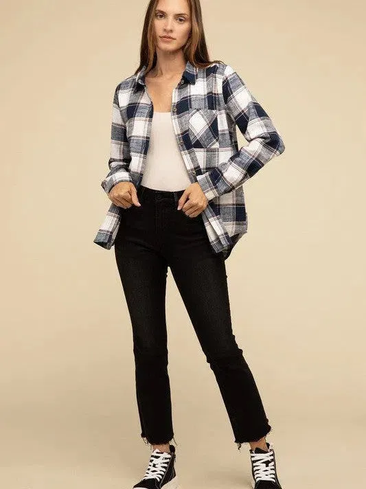 Wardrobe Essential Plaid Shacket With Front Pocket
