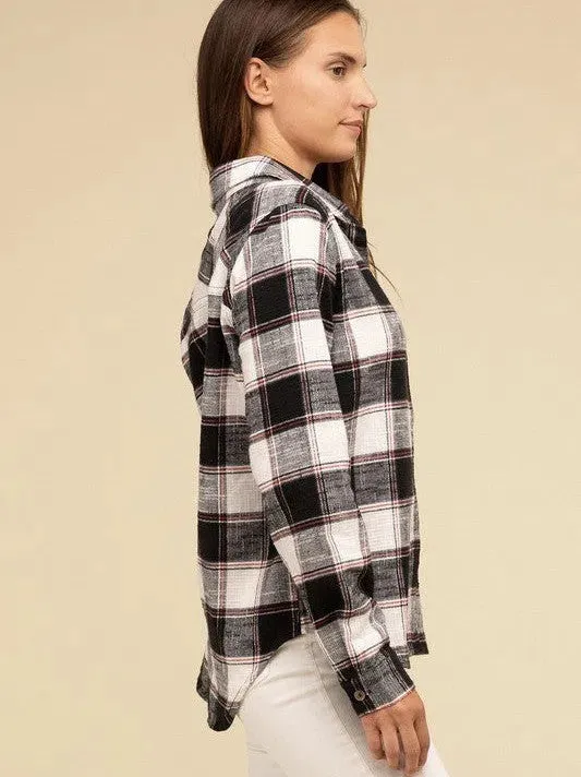 Wardrobe Essential Plaid Shacket With Front Pocket