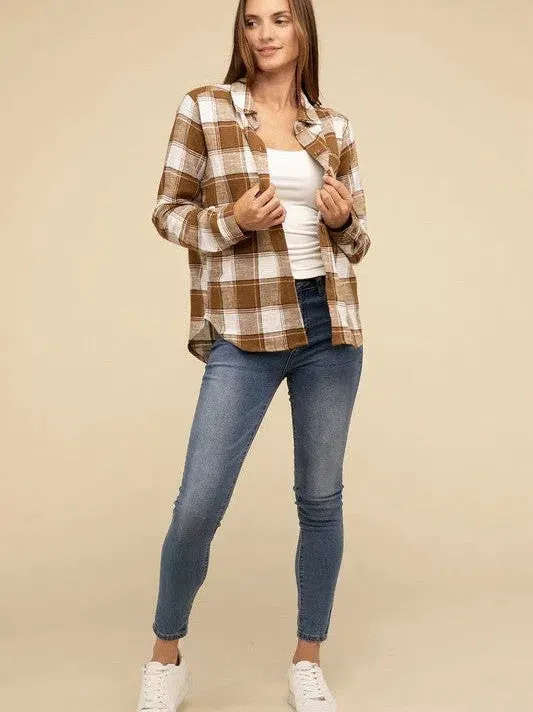 Wardrobe Essential Plaid Shacket With Front Pocket