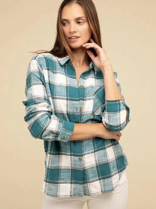 Wardrobe Essential Plaid Shacket With Front Pocket