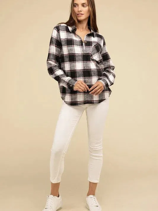 Wardrobe Essential Plaid Shacket With Front Pocket
