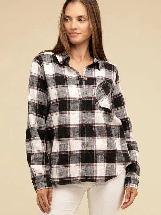 Wardrobe Essential Plaid Shacket With Front Pocket