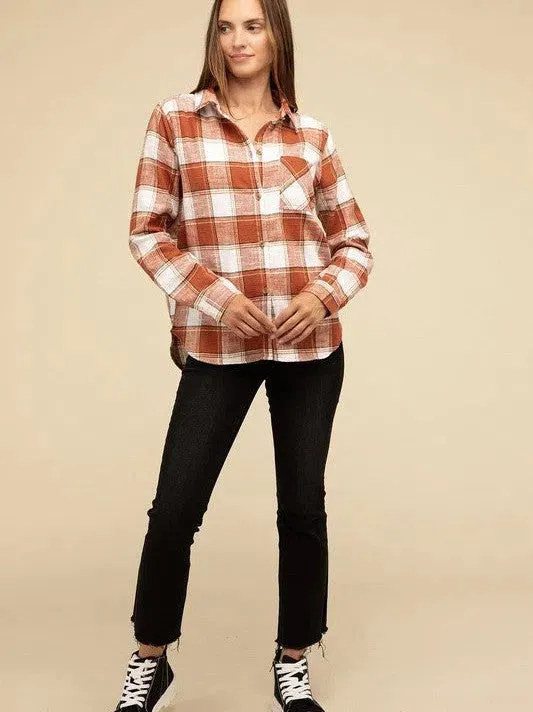 Wardrobe Essential Plaid Shacket With Front Pocket