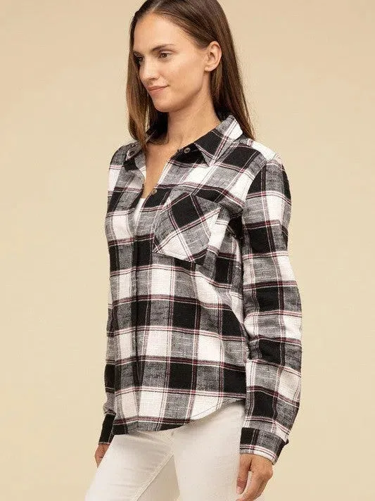 Wardrobe Essential Plaid Shacket With Front Pocket