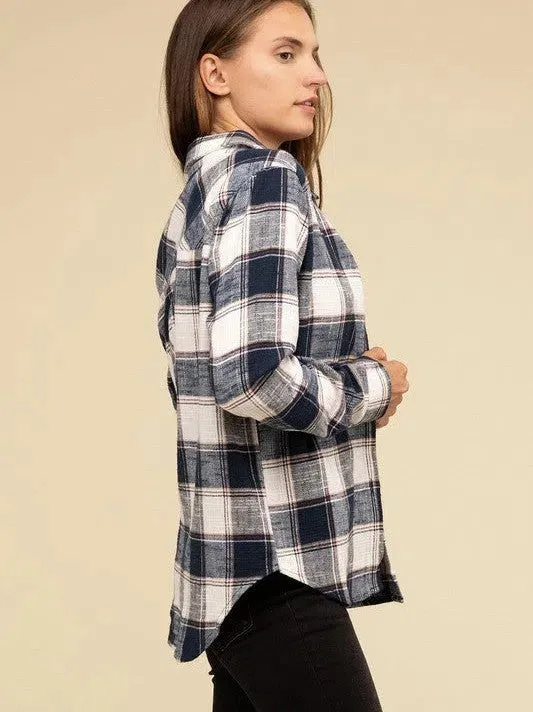Wardrobe Essential Plaid Shacket With Front Pocket