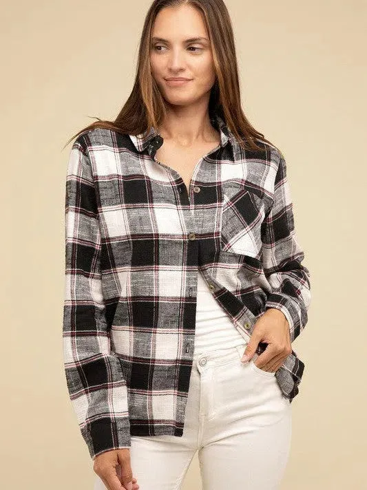 Wardrobe Essential Plaid Shacket With Front Pocket