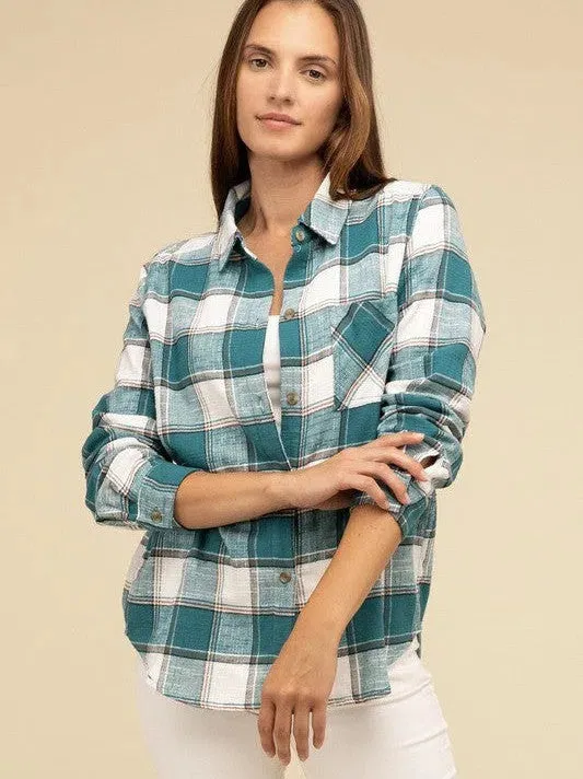Wardrobe Essential Plaid Shacket With Front Pocket