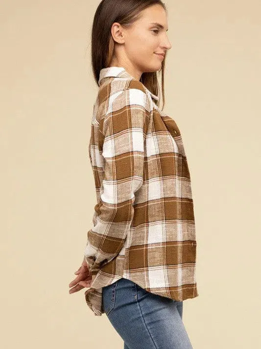 Wardrobe Essential Plaid Shacket With Front Pocket