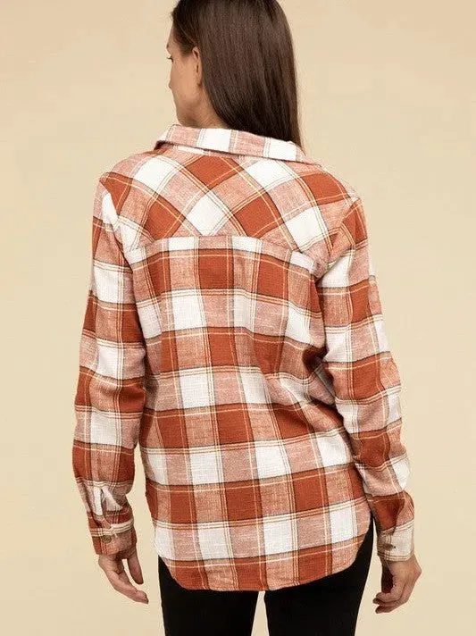 Wardrobe Essential Plaid Shacket With Front Pocket
