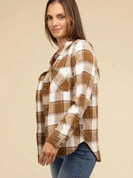 Wardrobe Essential Plaid Shacket With Front Pocket