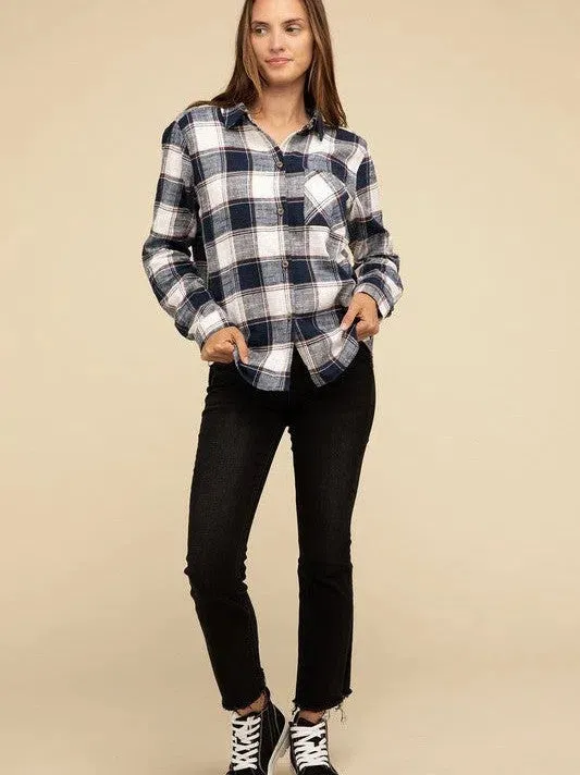 Wardrobe Essential Plaid Shacket With Front Pocket