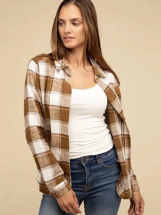 Wardrobe Essential Plaid Shacket With Front Pocket