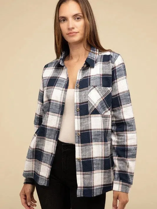 Wardrobe Essential Plaid Shacket With Front Pocket