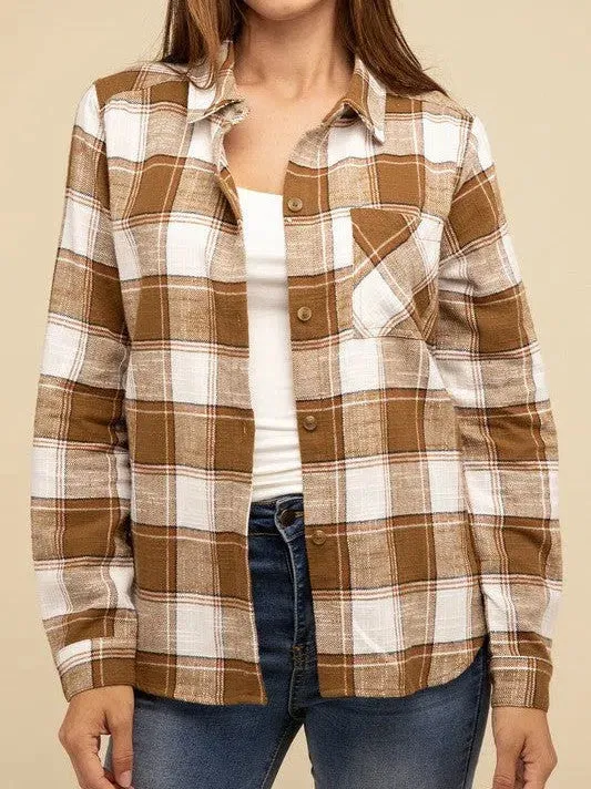 Wardrobe Essential Plaid Shacket With Front Pocket