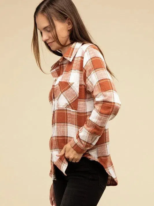 Wardrobe Essential Plaid Shacket With Front Pocket