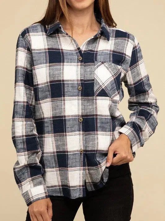 Wardrobe Essential Plaid Shacket With Front Pocket