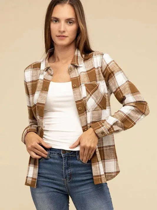 Wardrobe Essential Plaid Shacket With Front Pocket