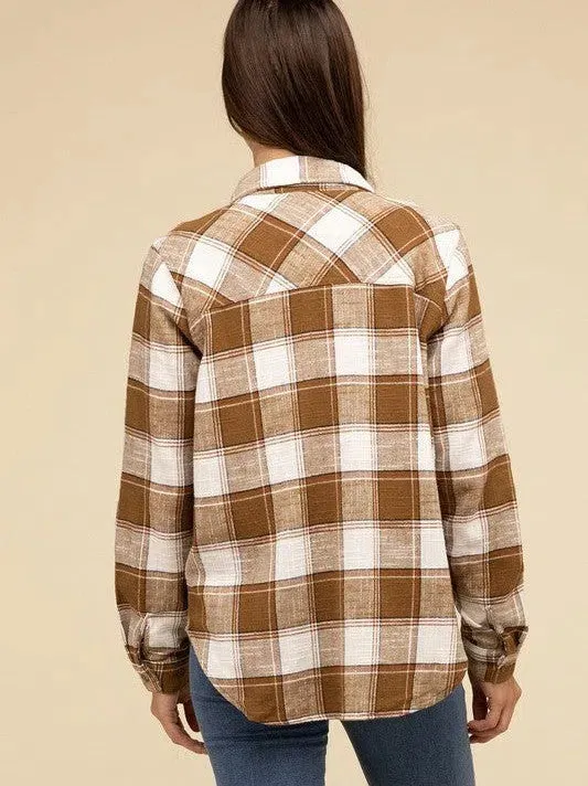 Wardrobe Essential Plaid Shacket With Front Pocket