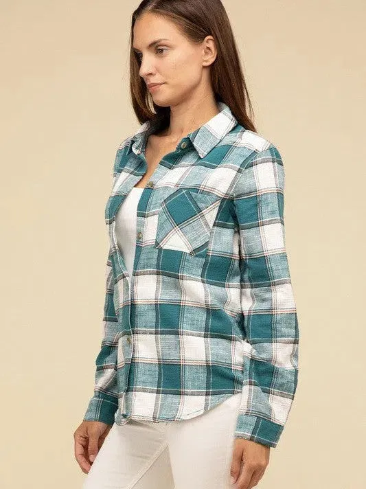 Wardrobe Essential Plaid Shacket With Front Pocket