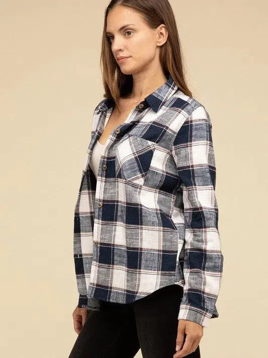 Wardrobe Essential Plaid Shacket With Front Pocket