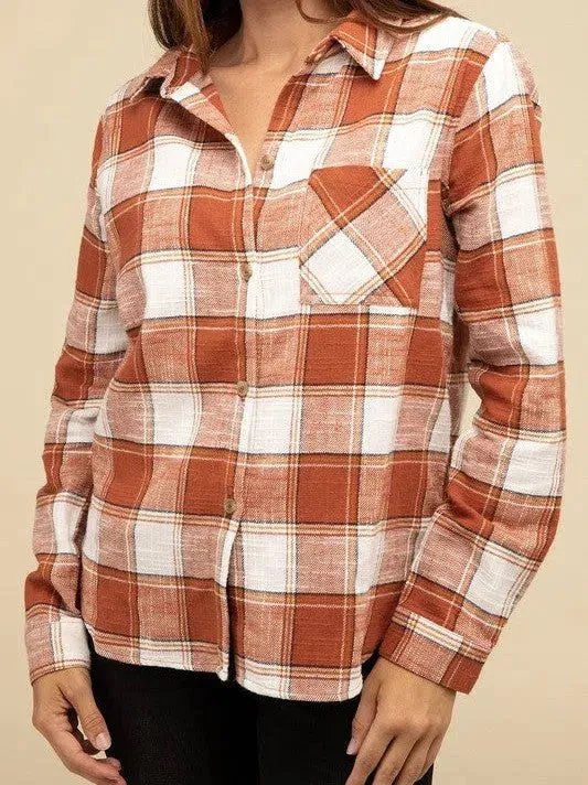 Wardrobe Essential Plaid Shacket With Front Pocket