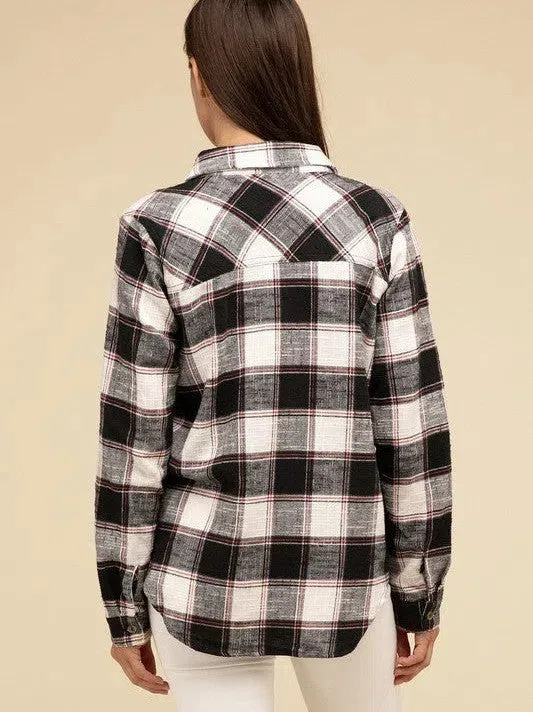 Wardrobe Essential Plaid Shacket With Front Pocket