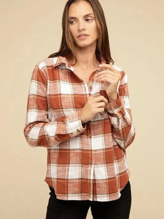Wardrobe Essential Plaid Shacket With Front Pocket