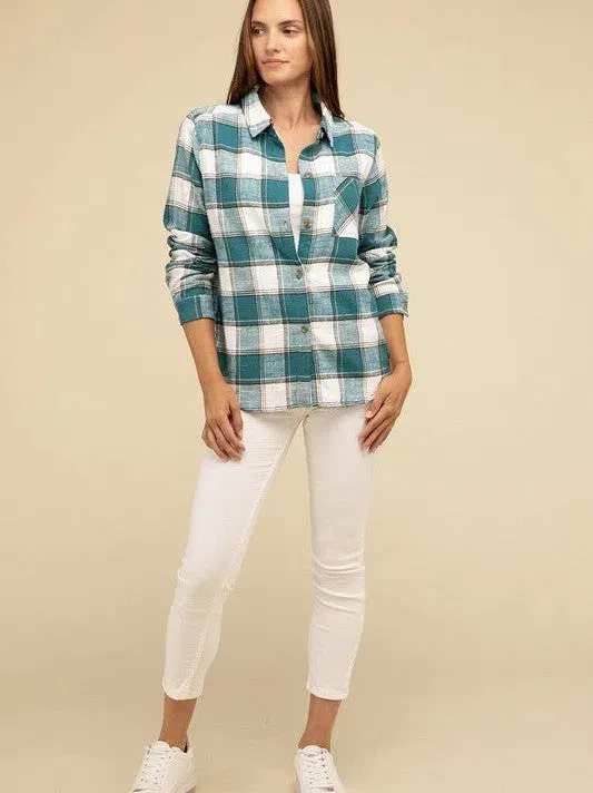Wardrobe Essential Plaid Shacket With Front Pocket
