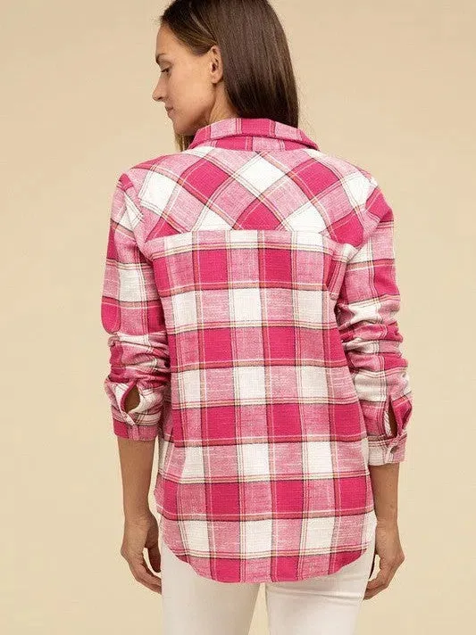 Wardrobe Essential Plaid Shacket With Front Pocket
