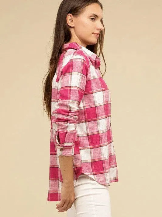 Wardrobe Essential Plaid Shacket With Front Pocket
