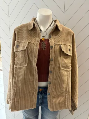 Washed Corduroy Frayed Shacket