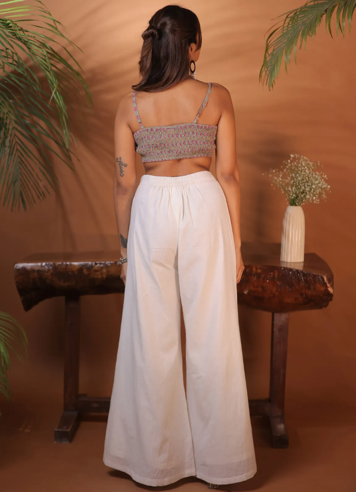 White Cotton Flared Pants