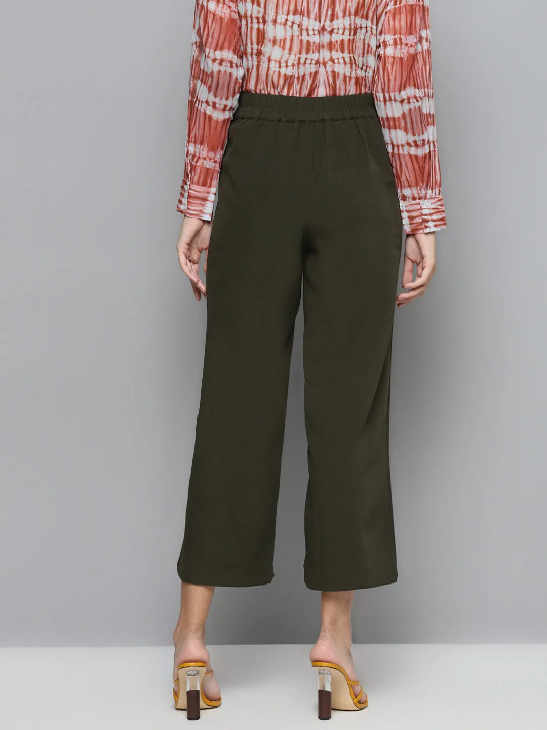 Women Olive Flared Palazzo Pants