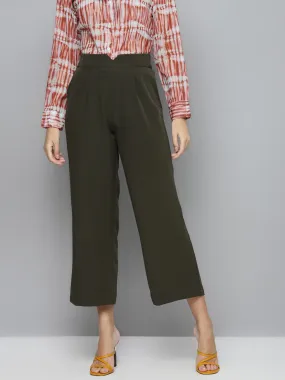 Women Olive Flared Palazzo Pants