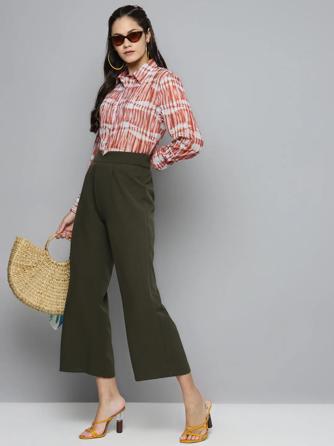 Women Olive Flared Palazzo Pants