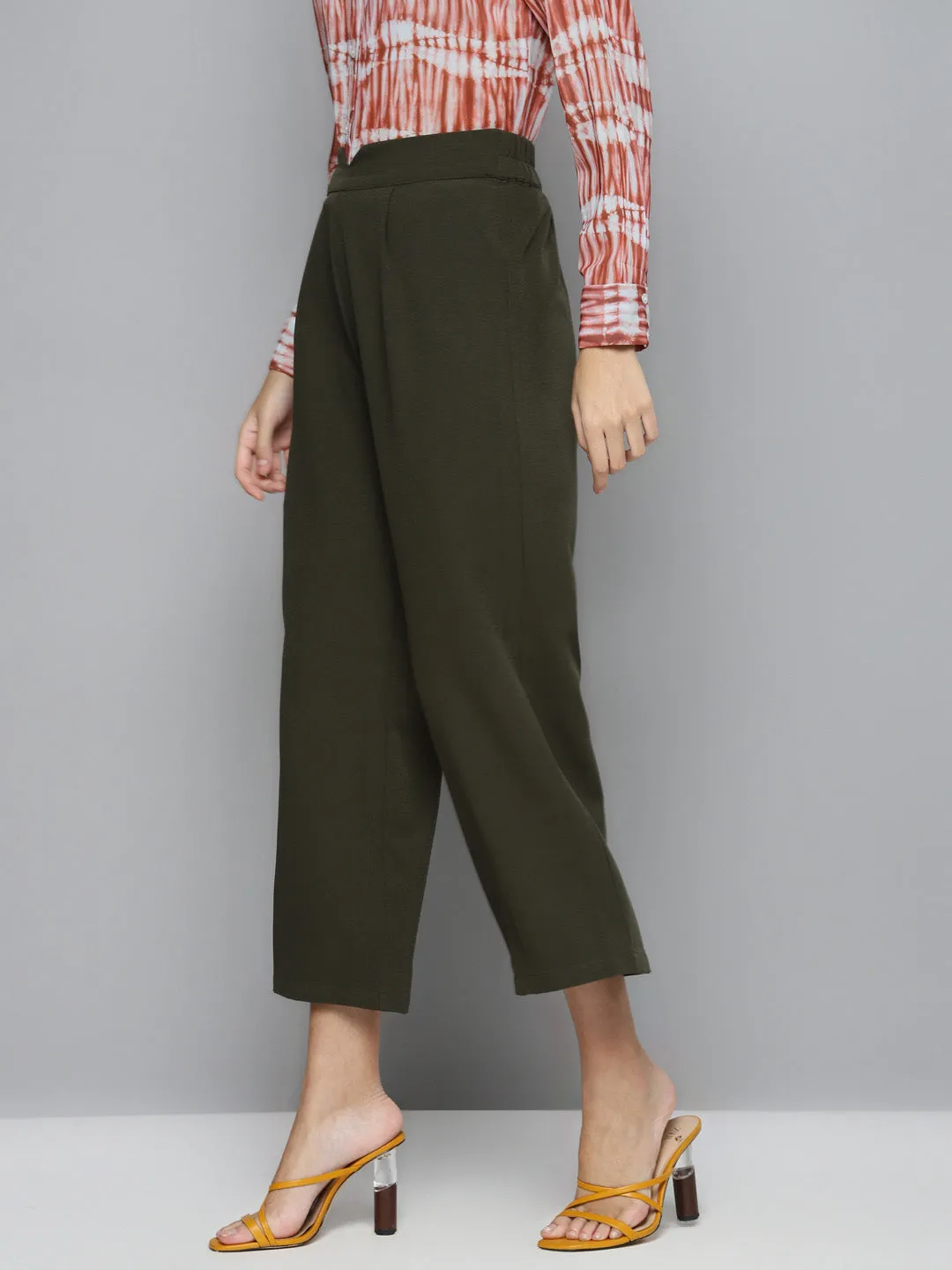 Women Olive Flared Palazzo Pants