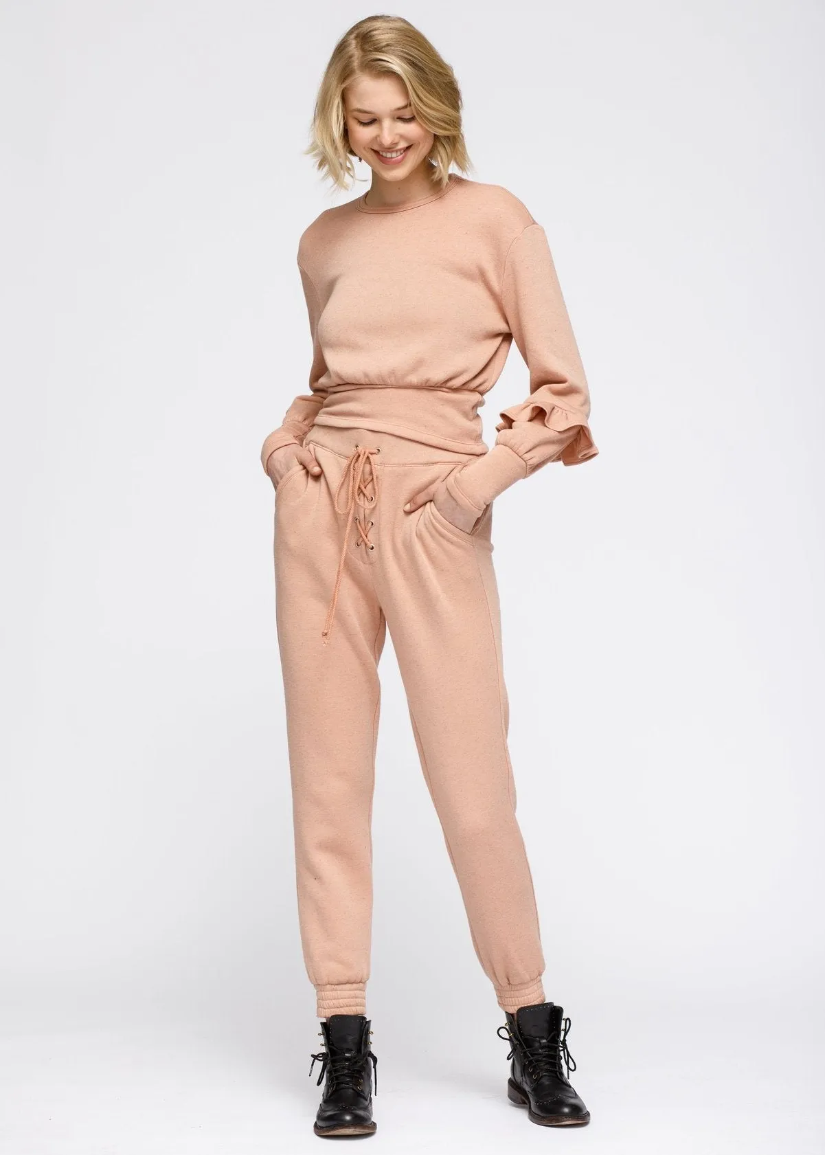 Women's Crewneck Ruffle Sleeve Peplum Sweatshirt