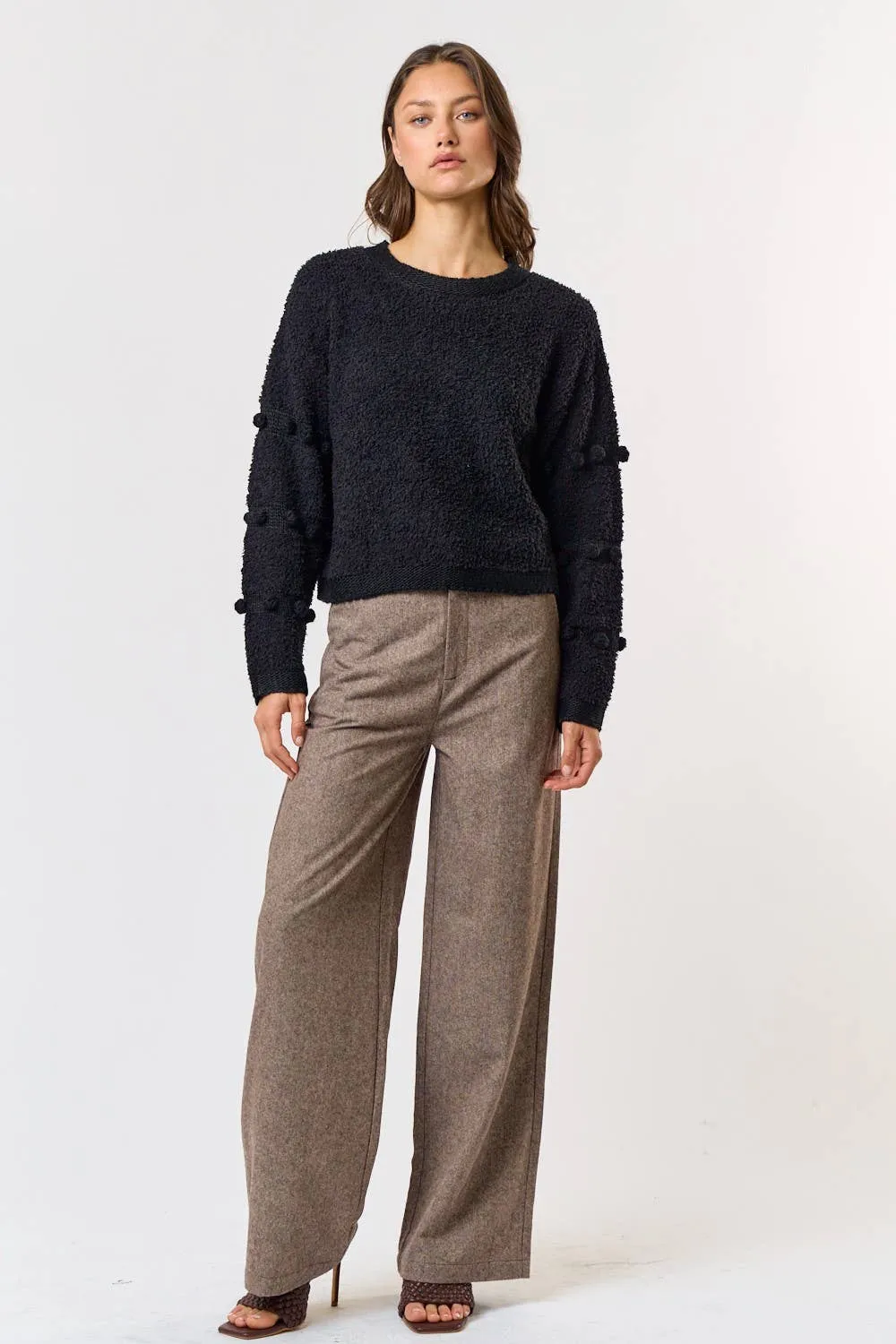 WOOL BLEND WIDE LEG HIGH WAIST PANTS