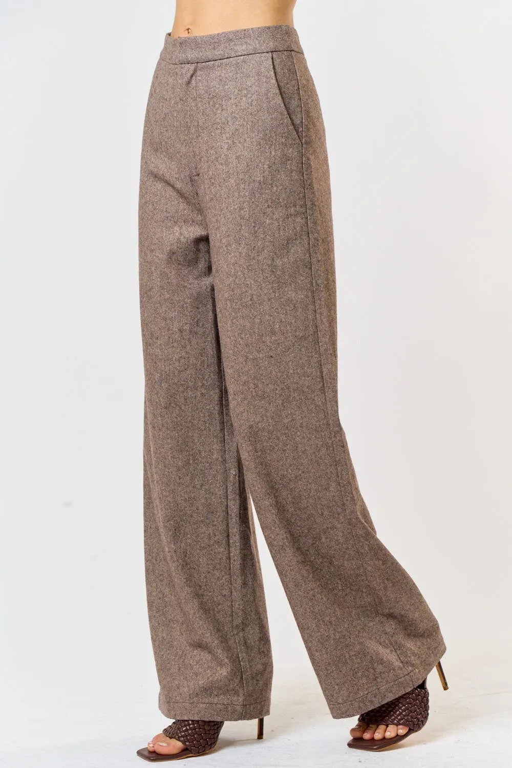 WOOL BLEND WIDE LEG HIGH WAIST PANTS