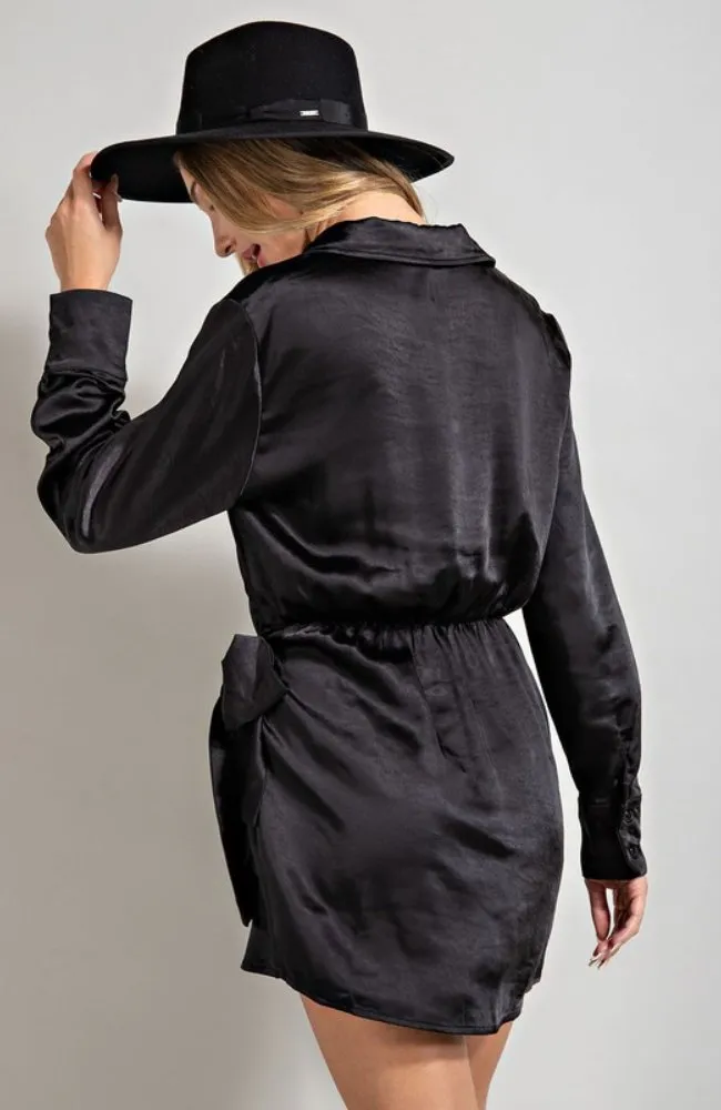 Wrap Button Down Black Mini Dress