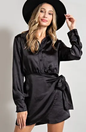 Wrap Button Down Black Mini Dress