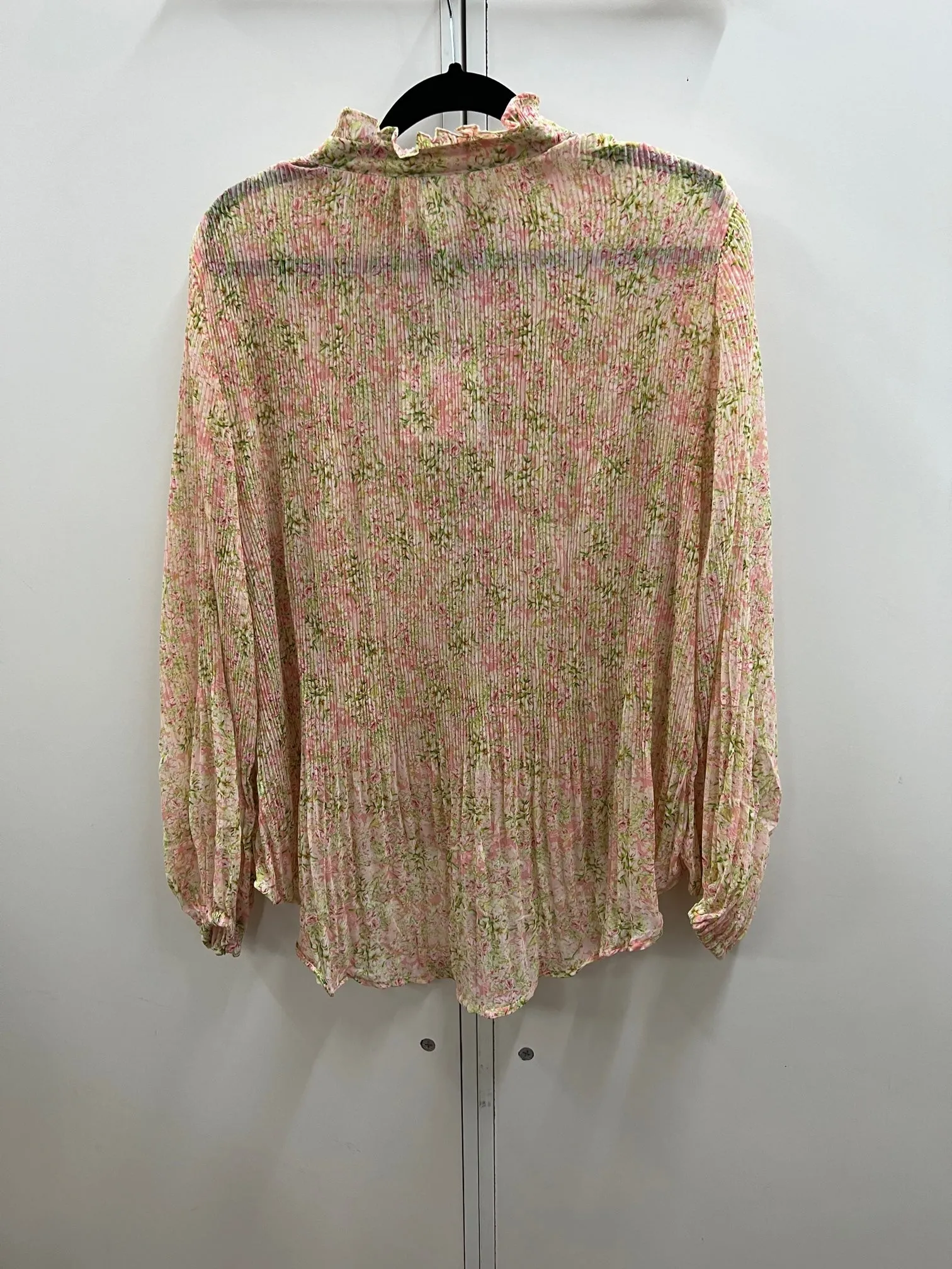ZW240-2SS Tie Up Neck Floral Print Linen Blouse